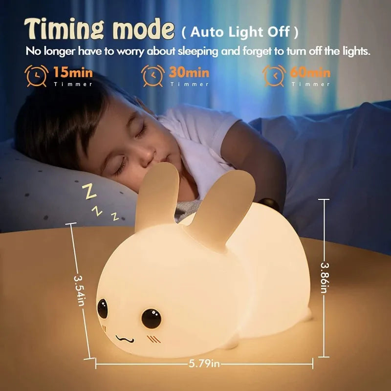 LED Rabbit Silicone Bunny Remote Control RGB Rechargeable Lamp
