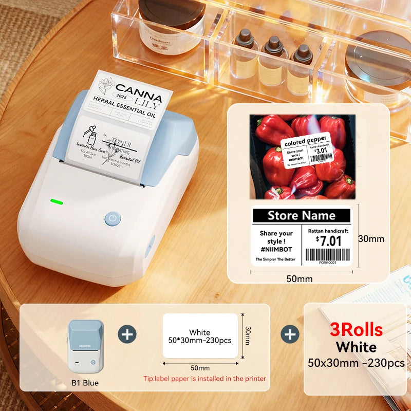NIIMBOT B1 Portable Thermal Printer With Tapes 2 Inch Adhesive Label