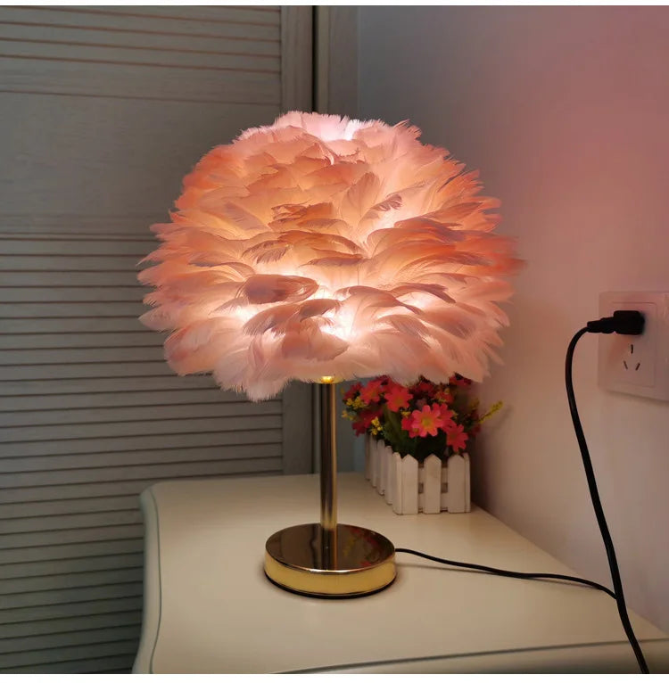 Modern Feather Table Lamp Bedroom Table Lamp