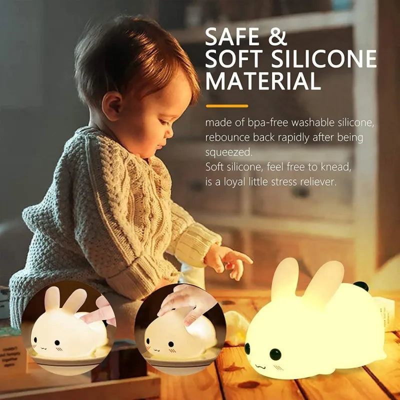 LED Rabbit Silicone Bunny Remote Control RGB Rechargeable Lamp
