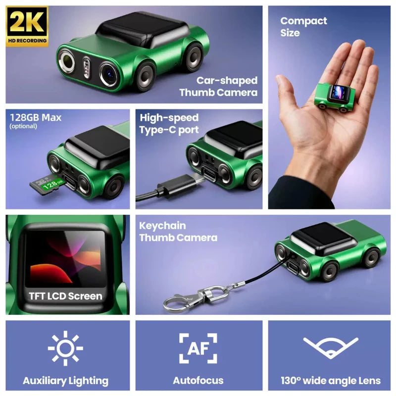 Mini Camera 2K HD Video Recorder Car Shaped Keychain