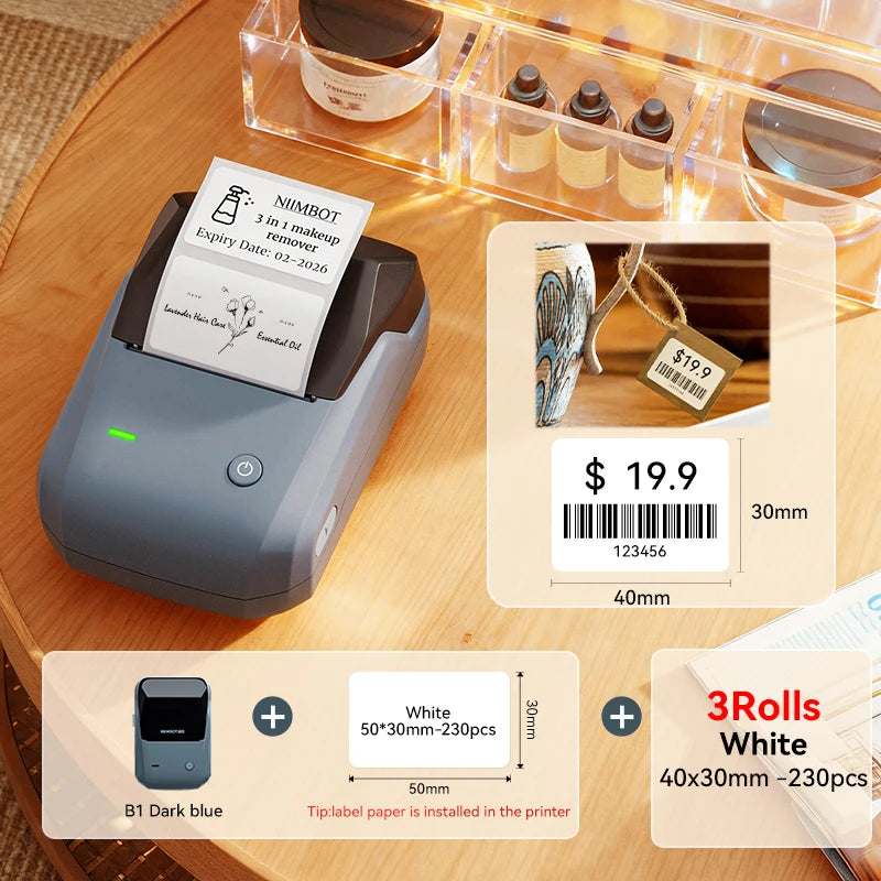 NIIMBOT B1 Portable Thermal Printer With Tapes 2 Inch Adhesive Label