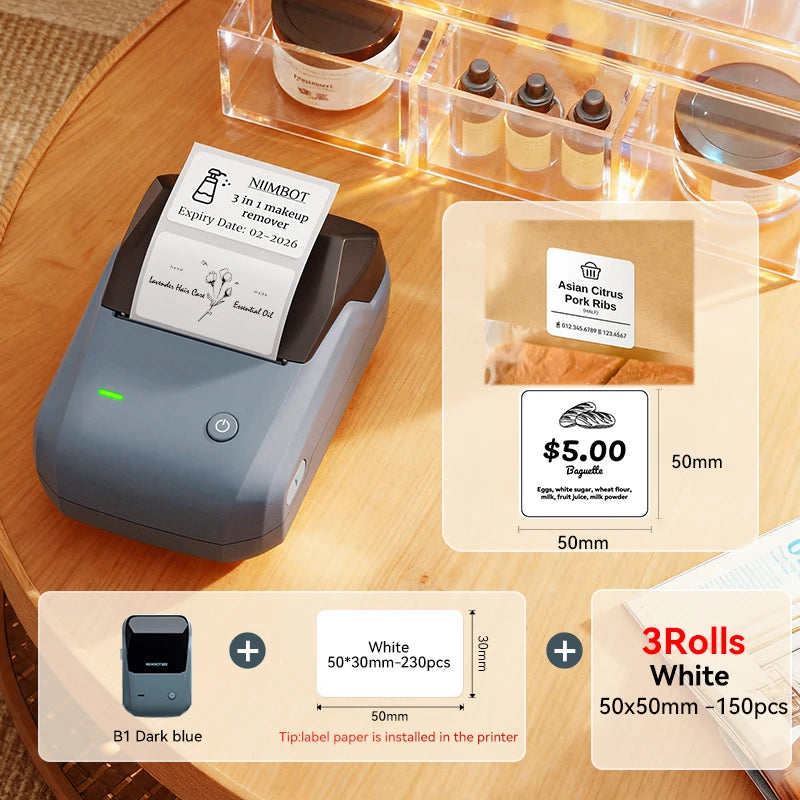 NIIMBOT B1 Portable Thermal Printer With Tapes 2 Inch Adhesive Label