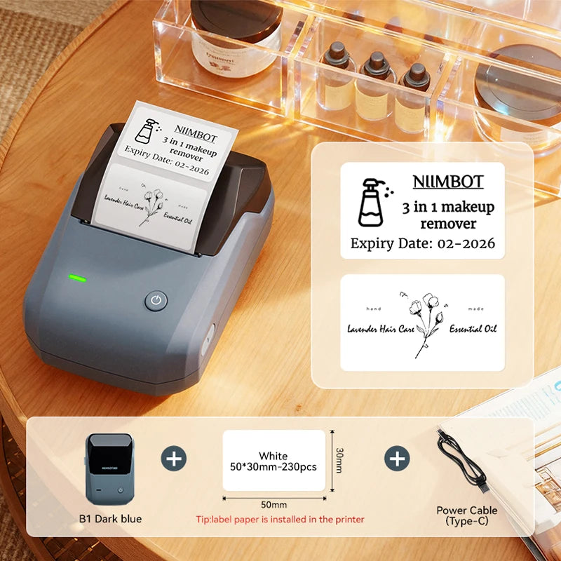 NIIMBOT B1 Portable Thermal Printer With Tapes 2 Inch Adhesive Label