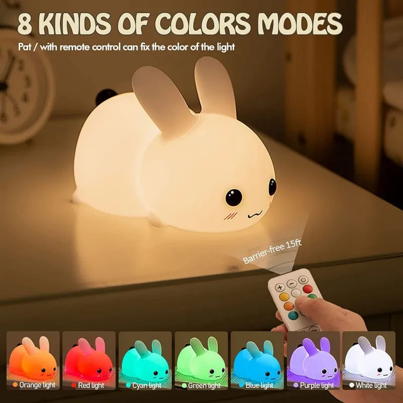 LED Rabbit Silicone Bunny Remote Control RGB Rechargeable Lamp