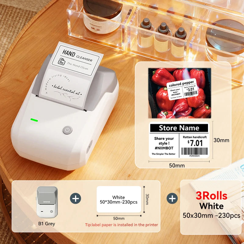 NIIMBOT B1 Portable Thermal Printer With Tapes 2 Inch Adhesive Label