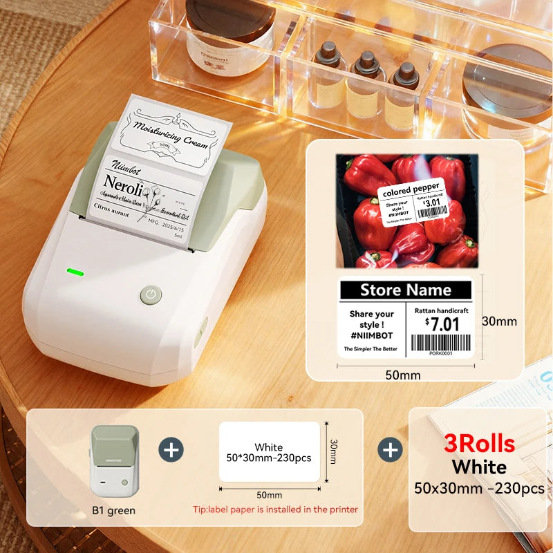 NIIMBOT B1 Portable Thermal Printer With Tapes 2 Inch Adhesive Label