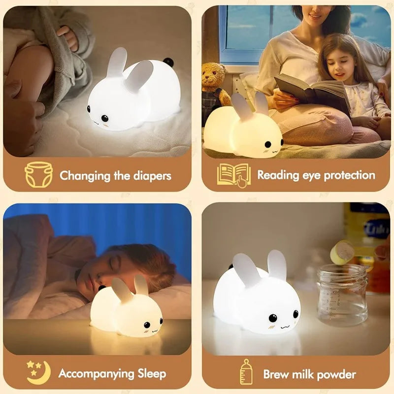 LED Rabbit Silicone Bunny Remote Control RGB Rechargeable Lamp