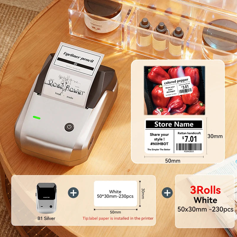 NIIMBOT B1 Portable Thermal Printer With Tapes 2 Inch Adhesive Label