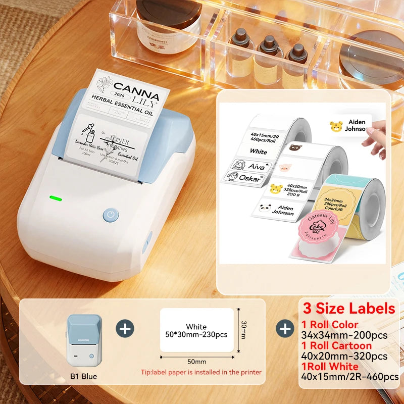 NIIMBOT B1 Portable Thermal Printer With Tapes 2 Inch Adhesive Label