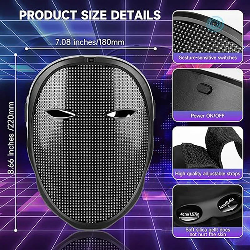Led Mask with Bluetooth App Control Programmable Face Transforming